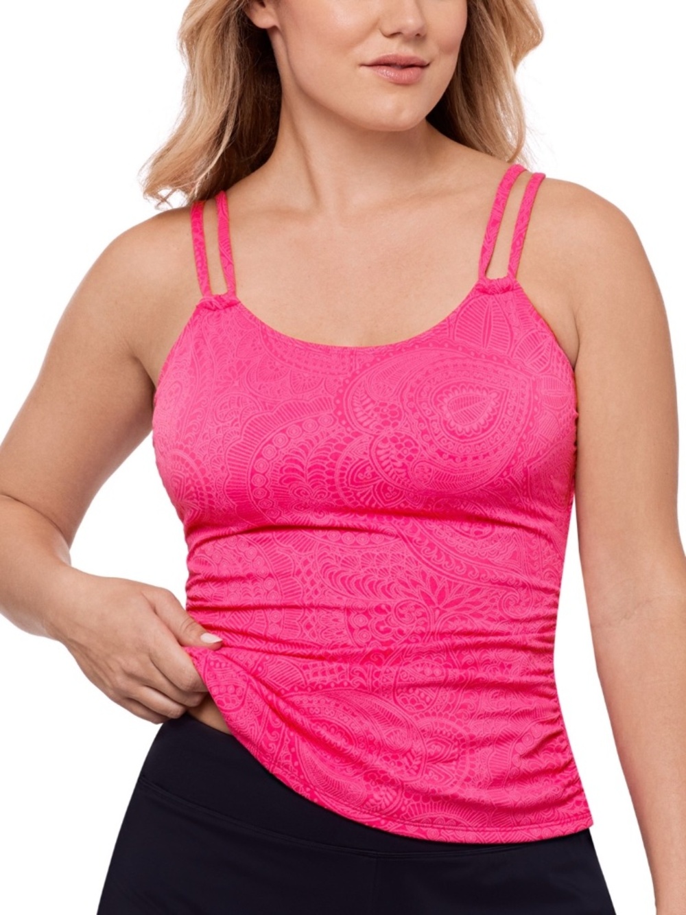 Swim Solutions Women's Paisley-Print Tunnel Tankini Top Paisley Jaquard